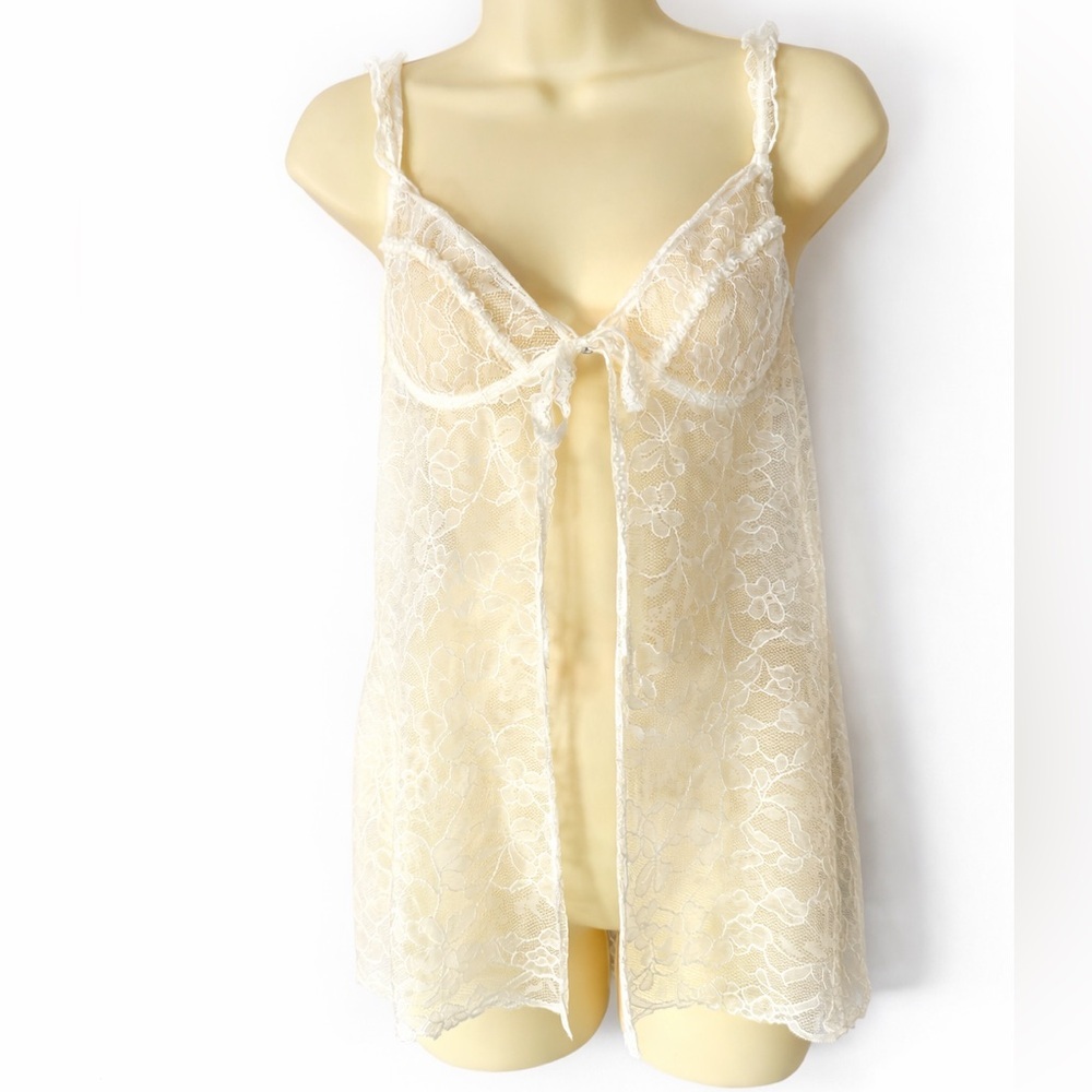 Victoria’s Secret Lace Babydoll Chemise Y2K Sheer Lingerie Cream  Medium - Picture 2 of 7